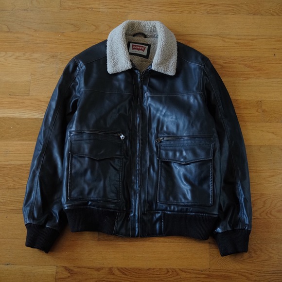 Levi's Other - Levi's Mens Faux Leather Bomber Jacket Sherpa Collar Dark Brown Size XL Retro